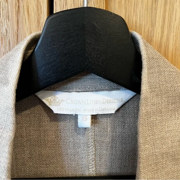 Crown Linen Designs Linen Trench Coat Beige Flax Size XS Classic Spring Chic - Picture 5 of 7